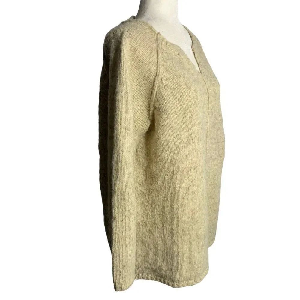 Vintage 90s DKNY Wool Chunky Knit Sweater S Beige Pullover V Neck Raglan Sleeves - Picture 5 of 6